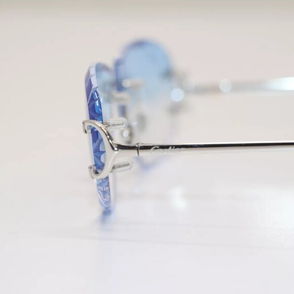 Cartier CT00920 002 Diamond Cut Silver-Framed Blue Lens Sunglasses 19 - Picture 7 of 15